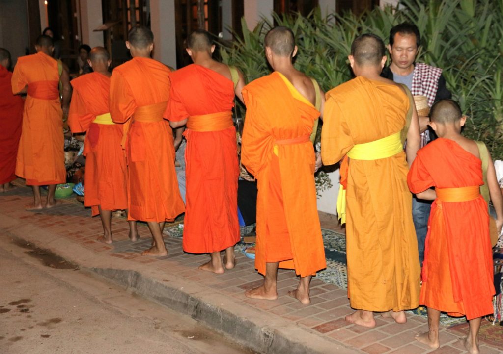 7 monks alm giving Luang Prabang