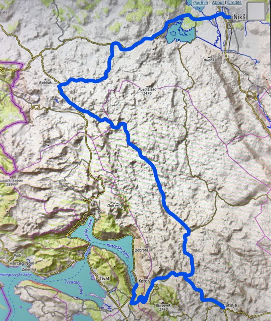 map Nikšić Kotor route